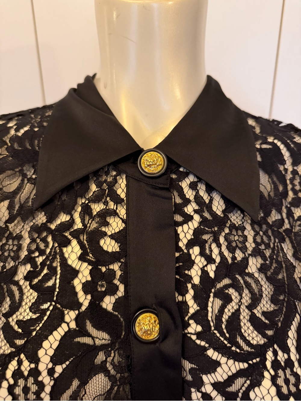L’Agence Black Lace Button-Front Shirt Dress - Picture 4 of 5